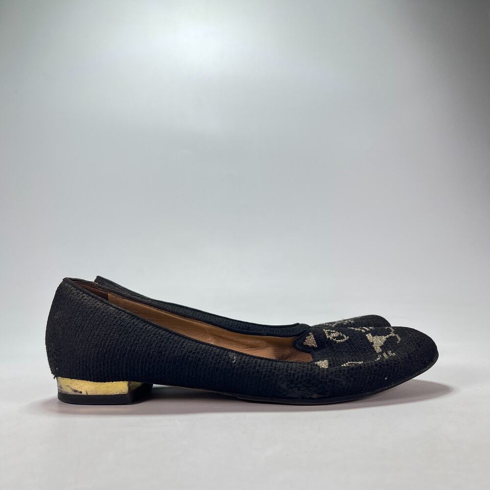 Charlotte Olympia Kitty Black Slip On Ballet Flat Shoes Womens Size US 8 EU 38.5